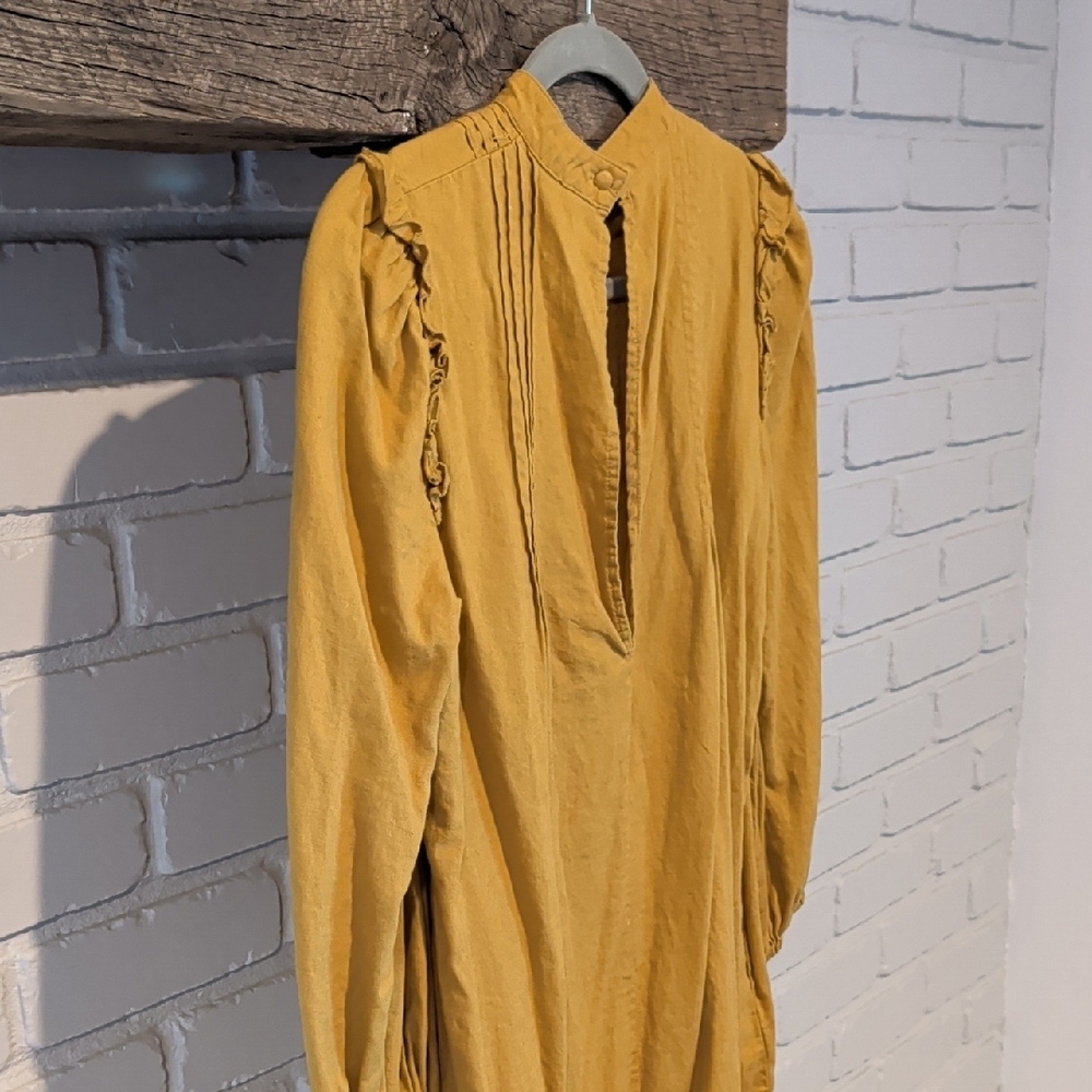 Free People Pintuck Tunic Linen Top Mustard - Picture 5 of 8